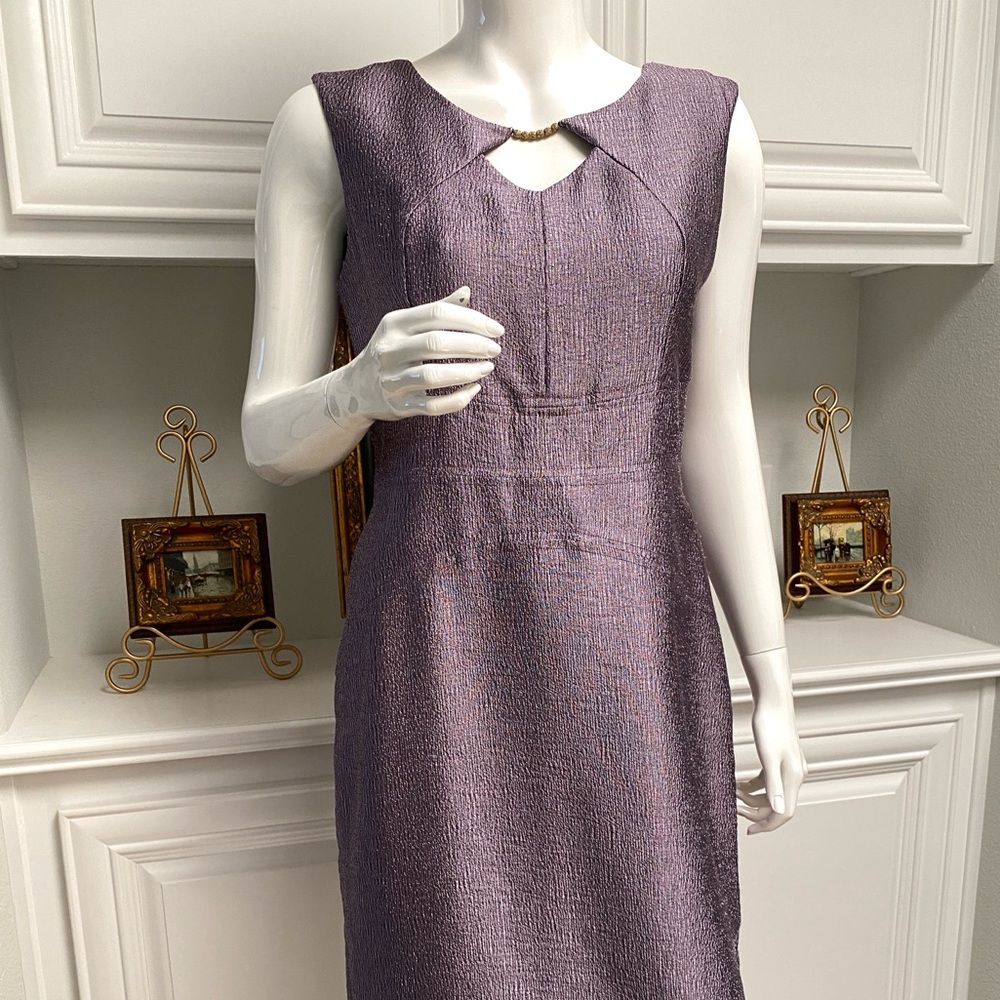 Ellen Tracy Purple Sheath Midi Dress V-Neck Sleeveless